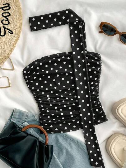 SHEIN Top de camisola corto de punto con estampado de leopardo y bufanda desmontable para adolescentes, primavera/verano