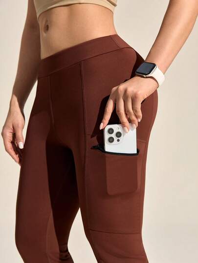 Exploreva Women's Solid Color Elastic Zipper Pocket Skinny Outdoor Pants