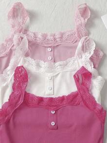 SHEIN Tween女孩休閒簡約舒適純色背心短褲居家服 3色 6件套 - 彩色 - 查看 2