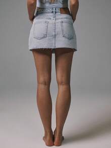 MUSERA 低腰毛边牛仔迷你裙基础款冬季可爱街头风外出休闲核心牛仔优雅节日夏季节日 - 淺色水洗藍 - 查看 5