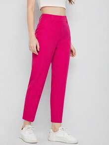 EURMUSE Women's Solid Color Simple Daily Suit Pants  - Pink - View 3