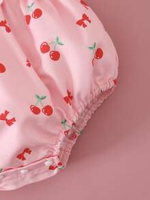 SHEIN Playful Pals Baby Girls' Cherry Print Romper - Pink - View 5
