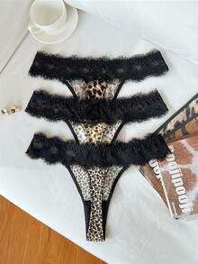 3件套女士蕾丝边丁字裤 - 彩色 - 查看 3