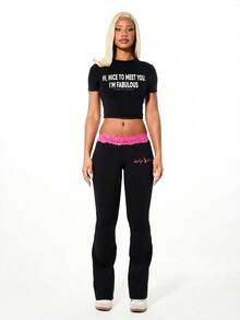 BABYPHAT Women's Slogan Print Cropped Fitted Casual T-Shirt - Black - View 3