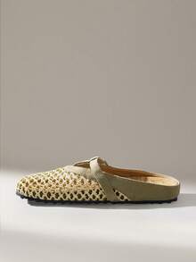 Solecia 女士T字带装饰圆头休闲平底凉鞋，舒适简约设计，卡其色，适合通勤和度假穿着 - 卡其色 - 查看 4