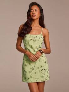 COSMINA 女士迷你连衣裙、夏季女士连衣裙、亮片刺绣面料、女士婚礼宾客礼服、婚纱、绿色女士连衣裙、优雅女士连衣裙、夏季女士连衣裙、约会连衣裙、派对连衣裙、夏季度假连衣裙 - 綠色 - 查看 5