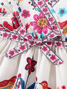 SHEIN 少女时尚可爱碎花荷叶边无袖连衣裙，适合日常外出、度假、节日穿着。 - 彩色 - 查看 3