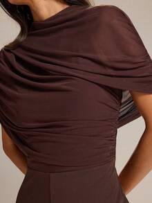 SHEIN x Tata & Beatriz SHEIN BAE 女士棕色优雅高领无袖连体裤 - 棕色 - 查看 6