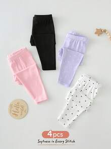 Cozy Pixies 4件套女婴柔软针织弹力腰裤套装 - 彩色 - 查看 6