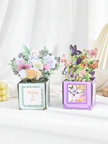 Joivida 1张3D立体玫瑰蝴蝶花束贺卡，含贺卡和信封 - 生日、情人节、父亲节、母亲节和感谢信的完美之选 - 多色 - 查看 6