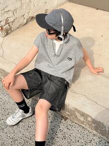DAZY Áo tank top dáng rộng in chữ cho bé trai tuổi teen, thích hợp mặc mùa hè. - Xám - Xem 5