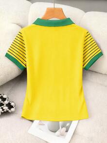 Rovax Women's Casual Letter Print Short Sleeve Top, Summer - Green - View 2