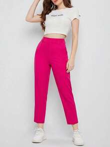 EURMUSE Women's Solid Color Simple Daily Suit Pants  - Pink - View 4