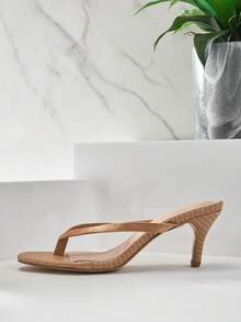 SHUZIA Sandalias de tacón de aguja cuadradas cómodas y minimalistas para mujer - Beis - Ver 5