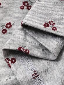 DAZY Floral V-Neck Slim-Fit Top And Trousers Women's Pajama Set - Grey - View 7