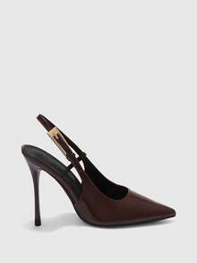 CUCCOO BIZCHIC Women's Back Strap Decor Bowknot High Heel Pumps, Wine Red Color Spring Shoes Spring Break Easter For Christmas Spring Shoes - Coffee Brown PU - View 2