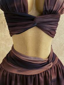 Soleia 女士性感扎染印花露背吊带上衣和迷你裙两件套，夏季 - 彩色 - 查看 5