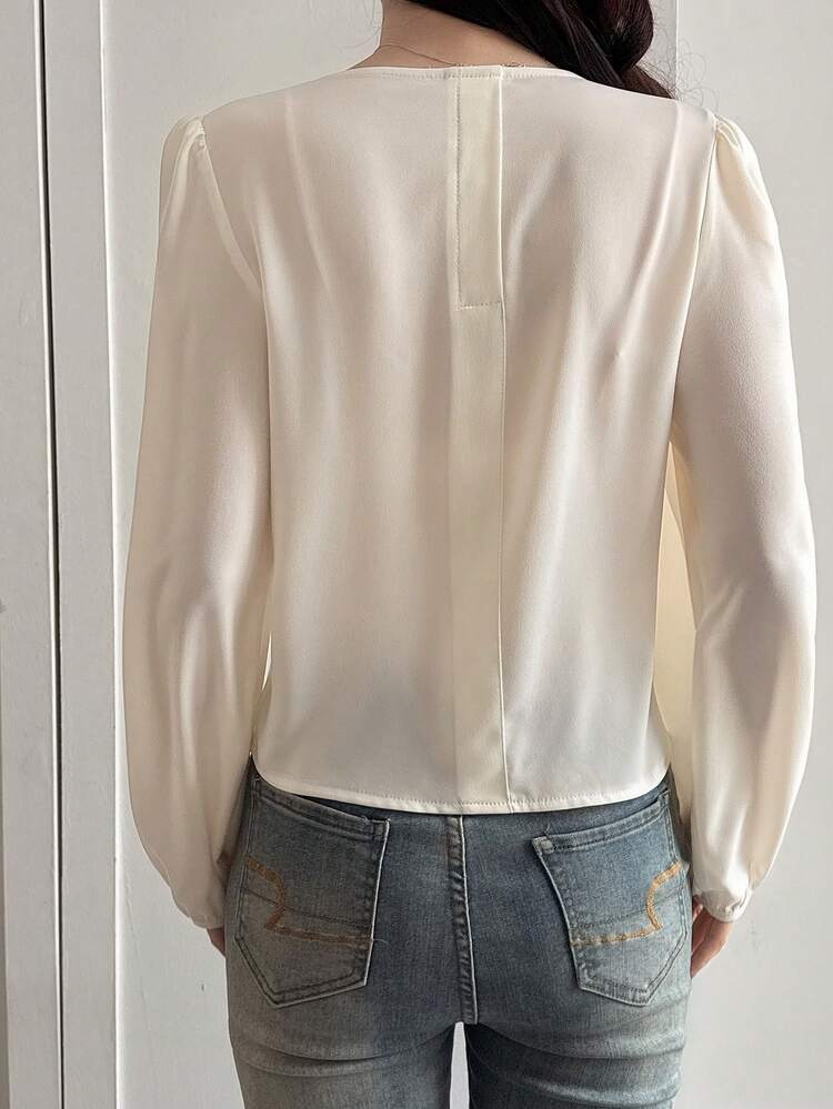 Puff Sleeve Tie Waist Cropped Women's Blouse