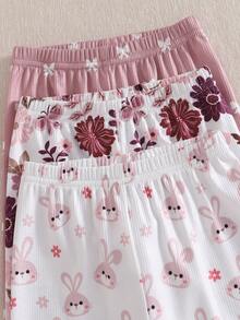 Baby Girls' Pink Floral Rabbit Bow Print Short Sleeve Top And Pants Set - Multicolor - View 4