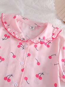 Bộ 2 món gồm áo ngắn tay và quần in hình bướm cho bé gái, đồ ngủ thường ngày. - Hồng - Xem 3