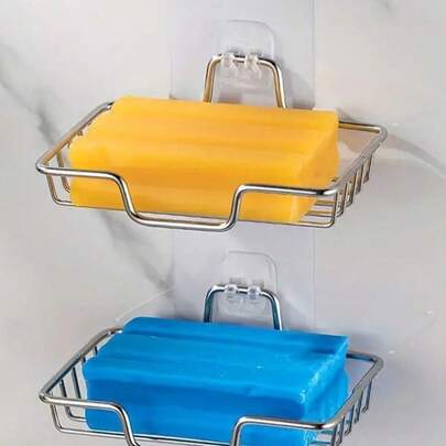 1个/2个装不锈钢壁挂式皂碟，浴室皂架，粘性沥水皂碟，防锈防水，家居浴室装饰，秋季装饰，返校装饰