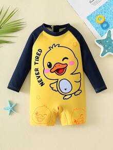 SHEIN Bubblio 男/女婴可爱长袖罩衫泳衣，适合户外、度假、游泳、温泉、海滩、冲浪、春夏穿着 - 彩色 - 查看 4