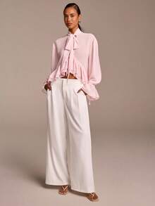 COSMINA Damen rosa Rüschen-Langarmbluse mit Schaltuch, lässig elegante Resort Romantik Boho Chiffon Rüschen Bluse - Babypink - Übersicht 3