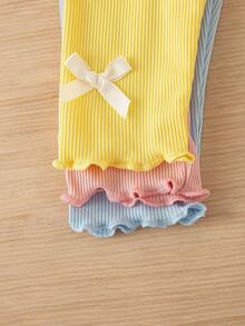 SHEIN Vintaside Kids 女嬰3件套可愛粉黃色秋季畢業返校甜美時尚蝴蝶結內褲夏季衣物防蟲休閒穿搭 - 彩色 - 查看 4