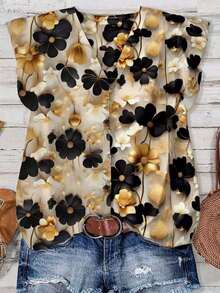 SHEIN LUNE 女士休闲复古印花衬衫，适合夏季、约会、办公和户外活动穿着，时尚百搭。 - 彩色 - 查看 3