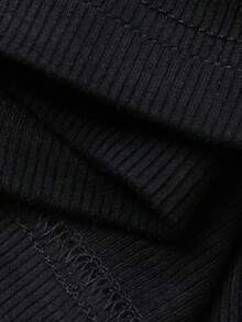 FRIFUL 女士圆领露肩撞色波点蝴蝶结面料修身短袖甜美T恤 - 黑色 - 查看 8