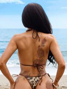 Swim SXY Bộ bikini nữ họa tiết da báo mới, dây mảnh, hở lưng, gồm áo và quần bikini buộc dây bên hông, kiểu dáng gợi cảm. - Nhiều màu - Xem 3