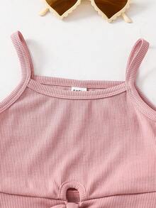 SHEIN 2pcs/Set Young Girl Light Pink Ribbed Knit Camisole And Shorts Set,Summer Matching Holiday Family Vacation Resort Wear Tweens Two Piece Outfits,Cute - Pink - View 7
