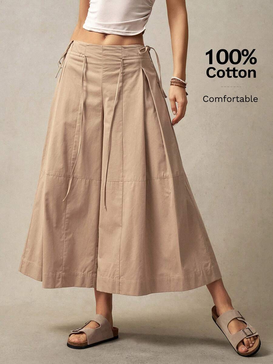 Bohemela 大码平纹梭织宽腿休闲宽松裤 - 卡其色 - 查看 1