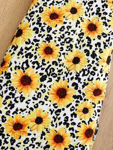 女童豹纹向日葵图案休闲吊带裙 - 彩色 - 查看 7
