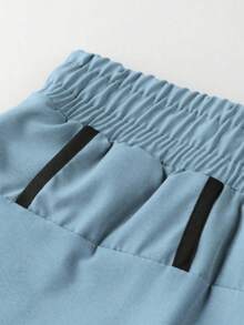 Manfinity Sport Corelite Pantalones cortos deportivos de verano para hombres con cintura con cordón y estampado de letras de color contrastante - Gris - Ver 3