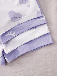 8pcs/Set Girls Minimalist Fashion Pink & White Sweet Heart, Eyelash, Polka Dot Print Camisole Underwear And Shorts Set - Purple - View 8