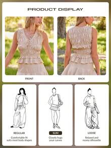 WESTFADE Pola Dot V Neck Bow Tie Front Shirred Tiered Ruffle Tank Top Winter, Casual, Cute, Spring, Resort, Nashville, Cowgirl, Boho, Western Wear For Women - Apricot - View 7