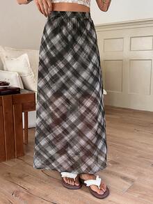 DAZY Women's Plaid Print Casual Versatile Straight Skirt - Black - View 1