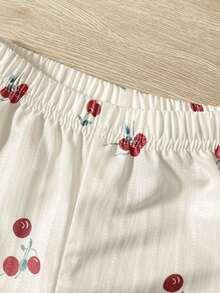 SHEIN 2件套女婴幼儿/新生儿0-3岁春夏休闲甜美日常度假条纹梭织无袖上衣和阔腿裤套装 - 杏色 - 查看 7