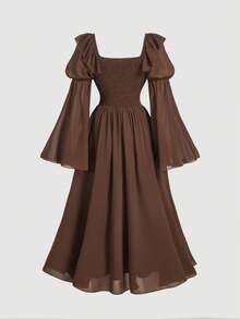 SHEIN MOD Robe de princesse de style palais vintage marron grande taille 2 en 1, robe de palais romantique - Tabac - Voir 2