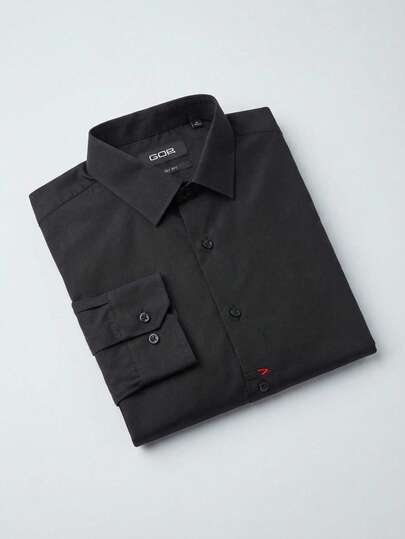 Camisa de vestir lisa de manga larga con cuello clásico