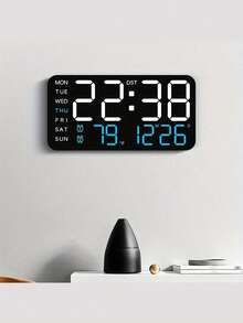 LED Digital Wall Clock With Temperature Display, Date And Weekday - Dual Alarm, 12/24 Hour Format, Perpetual Calendar, Rectangular, Ideal For Bedroom Decor - Battery model - View 2