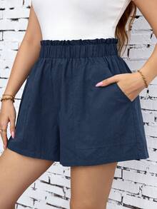 SHEIN Clasi 2pcs Plus Size Shorts Set, Cool & Comfortable, Large Pockets, Summer Country Concert,Business Casual Shorts - Blue - View 4