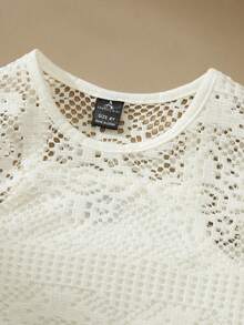 SHEIN 三件套女童优雅纯色钩针镂空流苏圆领无袖背心、蝴蝶结口袋短裤、白色无袖上衣和牛仔短裤，可爱乡村度假夏季套装 - 白色 - 查看 3