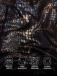 Innovista 女士高腰蛇纹印花撞色网眼舞蹈紧身裤 - 黑色 - 查看 4