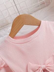 Souflis Souflis Cute Baby Girls Pink Round Neck Long Sleeve Geometric Star Short Dress With Ruffle Details And Bow - Pink - View 5