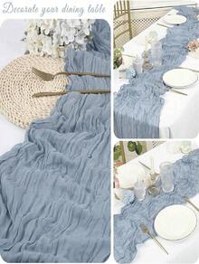 1pc 35 * 71/118/157 Inch Cheese Cloth Table Runner And Napkins, Bohemia Gauze Cheesecloth Tablecloth,Countryside Transparent Table Runner, Bohemian Style Table Runner Suitable For  Christmas For Holiday Gift Giving - Dusty Blue - View 13