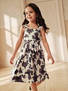 SHEIN Young Girl' Ditsy Floral Dress, Suitable For Daily Outings And Vacation - Multicolor - View 3