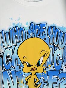 LOONEY TUNES X SHEIN Áo thun tay ngắn cổ tròn cỡ lớn in hình hoạt hình, thời trang và đa năng cho mùa hè. - trắng - Xem 5