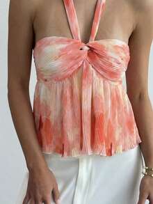 Aloruh Women's Tie-Dye Twist Design Fashion Halter Neck Camisole - Multicolor - View 3